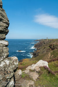 Cliff view towards the Levant mine and Pendeen Lighthouse