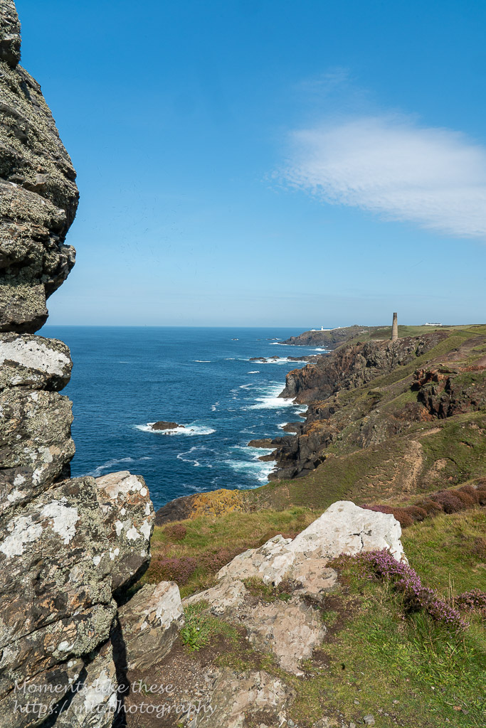 Cliff view towards the Levant mine and Pendeen Lighthouse